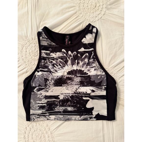 Betsy Johnson Sports Bra Black & White Floral Racerback Sz XS Yoga Workout Top - Picture 1 of 6